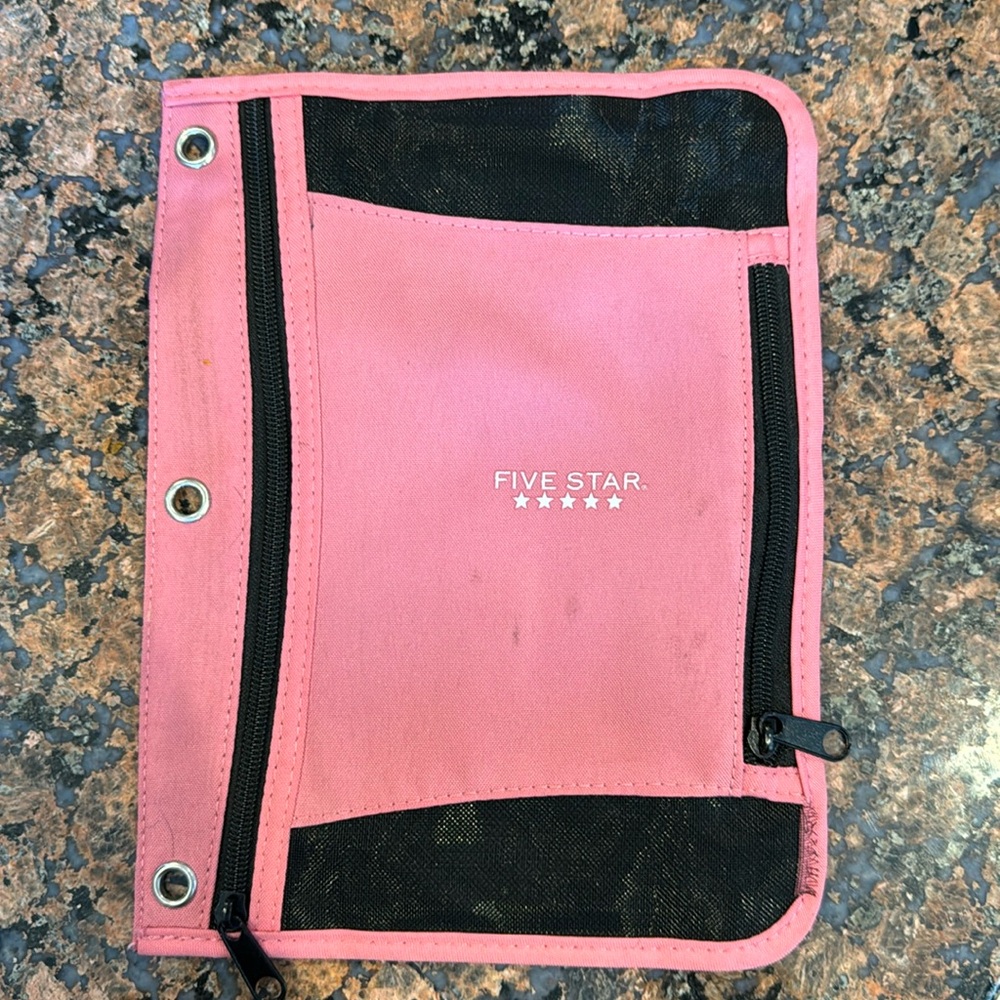 Five Star Pencil Pouch School Office Organizer Pen Marker 3 ring binder Pink